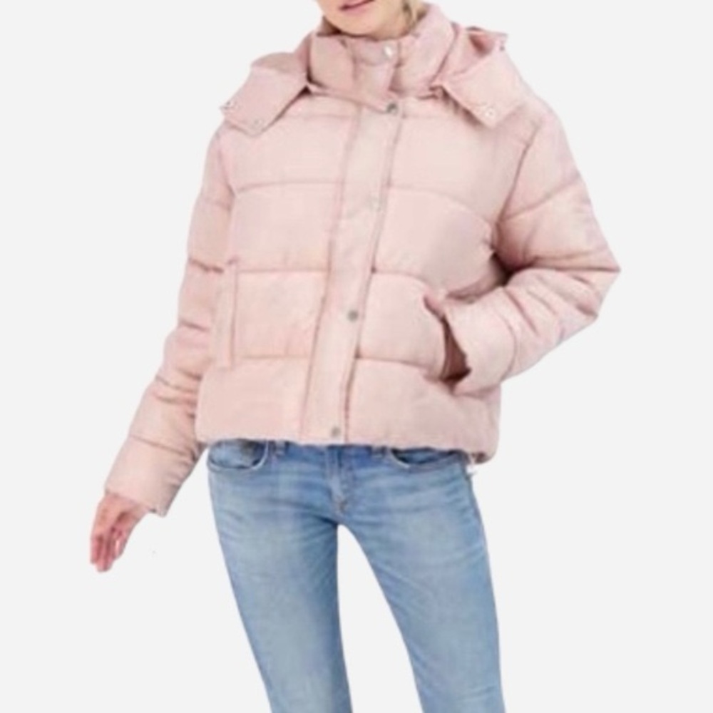 SEBBY Baby Pink Puffer Zip Up Winter Jacket